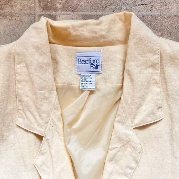 Vtg Womens Linen Blend Blazer Butter Yellow Long Coastal European Quiet Luxury - Picture 3 of 9